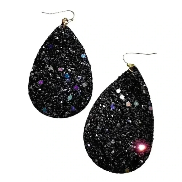 BLACK AND PURPLE TEARDROP LIGHTWEIGHT EARRINGS - Picture 2 of 2